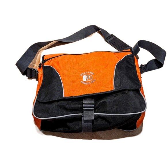 Kenneth Cole Reaction Flap-over Canvas Messenger Bag Black Orange - Picture 1 of 8